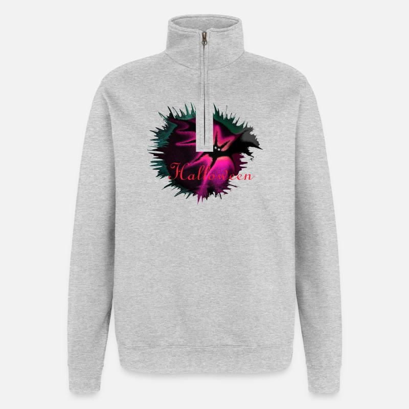 Nébuleuse d’Halloween Splash Bat Nuit Rose - Sweat à zip 1/4 - gris chiné