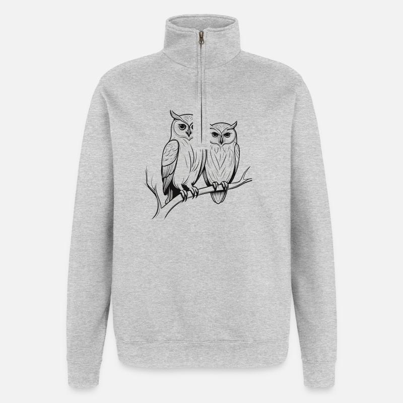 Eule Vogel Pärchen Tiere Natur - Quarter-Zip-Sweatshirt - Grau meliert