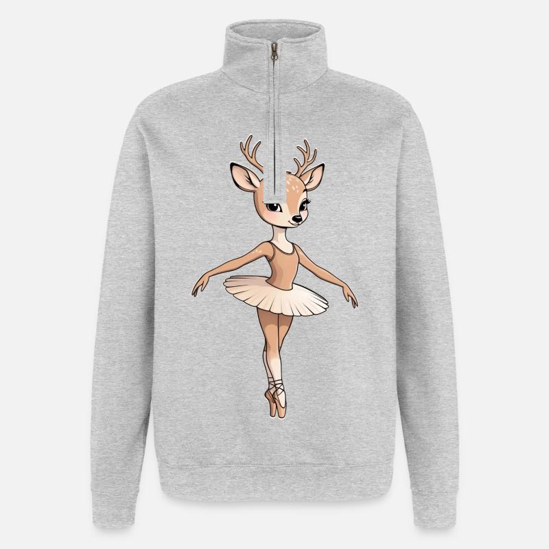 Deer Ballet Dancer Illustration - Quarter-Zip Sweatshirt - heather grey