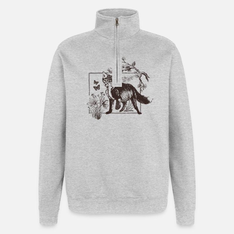 Waldfuchs im Blumenrahmen - Quarter-Zip-Sweatshirt - Grau meliert