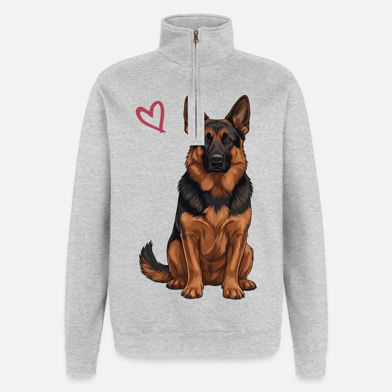 Schwarz-roter Deutscher Schäferhund - Quarter-Zip-Sweatshirt - Grau meliert