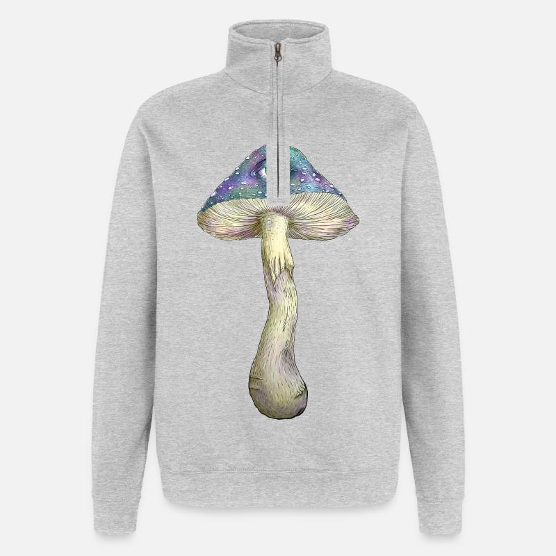 Champignon arc-en-ciel borgne - Sweat à zip 1/4 - gris chiné