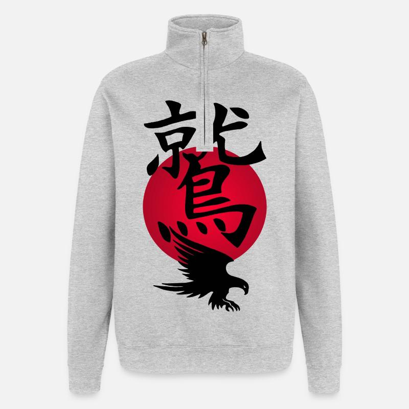 Black Eagle and Red Sun - Quarter-Zip Sweatshirt - heather grey