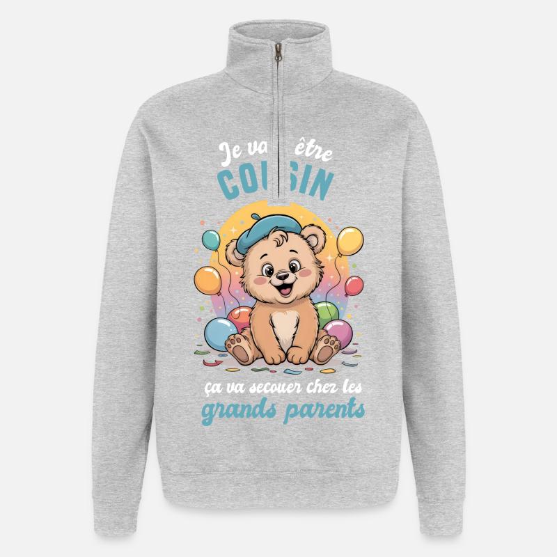 Schwangerschaftsankündigung Geschenk Cousin-Junge Onkel - Quarter-Zip-Sweatshirt - Grau meliert
