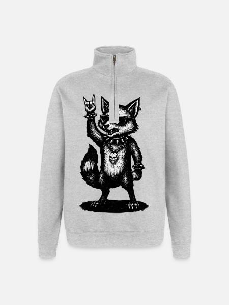 Vuggende ræv med solbriller og kranie - Sweatshirt med 1/4 lynlås - grå meleret