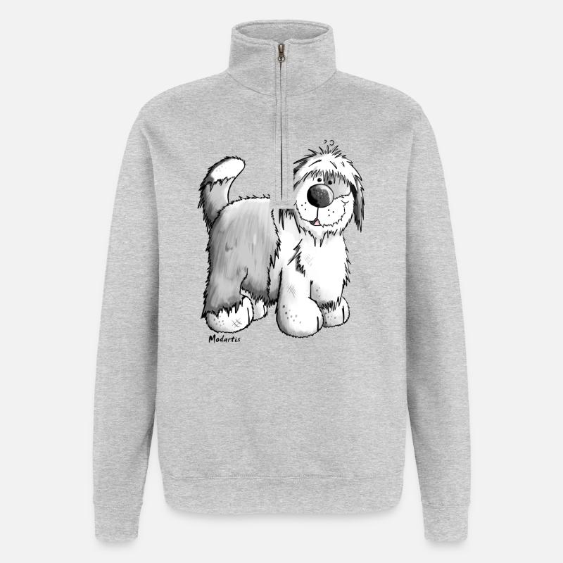 Bobby der Bobtail - Quarter-Zip-Sweatshirt - Grau meliert