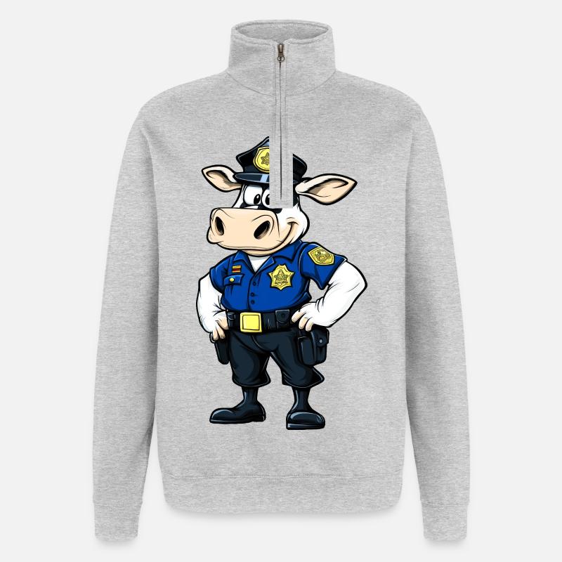 Kühe Polizei - Quarter-Zip-Sweatshirt - Grau meliert