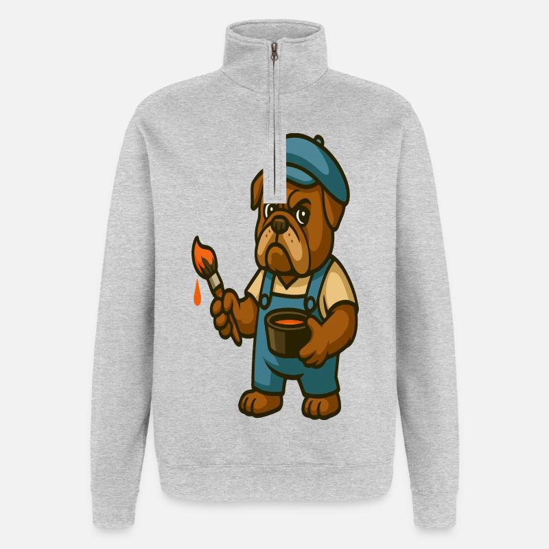 Maler Bulldoggen-Maskottchen mit Farbeimer - Quarter-Zip-Sweatshirt - Grau meliert