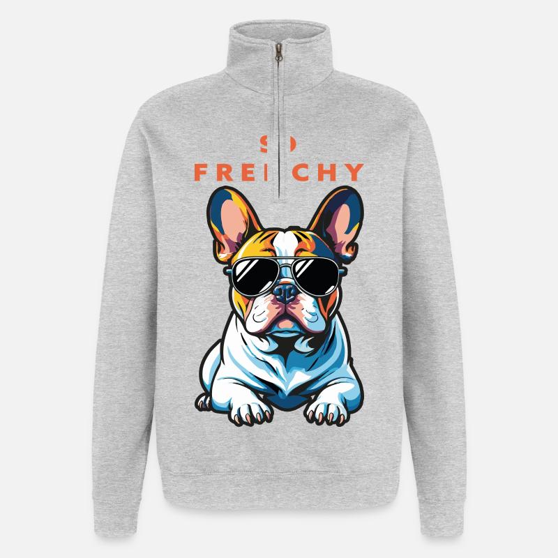 Bouledogue français Pop Chic Lunettes - Sweat à zip 1/4 - gris chiné