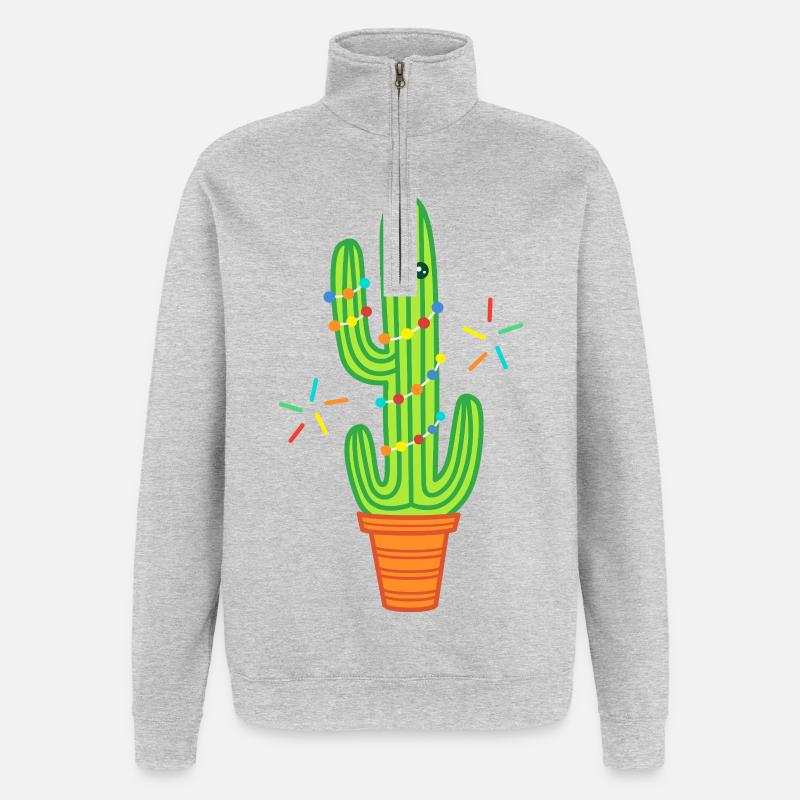 Süßer Comic Kaktus grün - Quarter-Zip-Sweatshirt - Grau meliert
