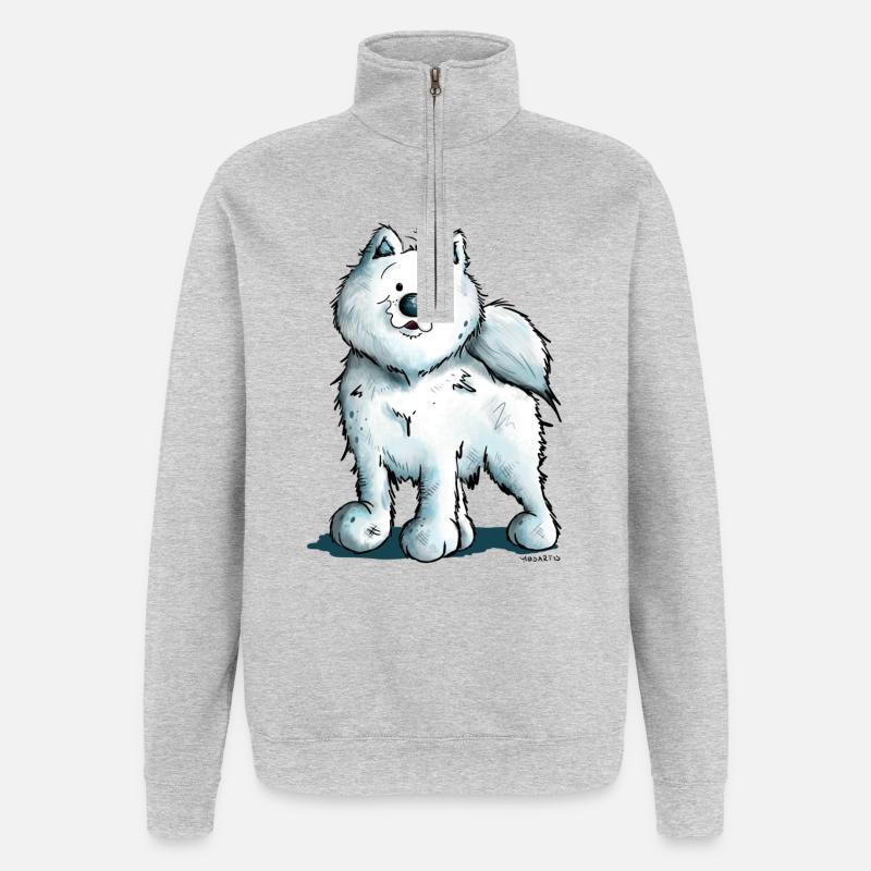 Søde Samojedhund - Sweatshirt med 1/4 lynlås - grå meleret