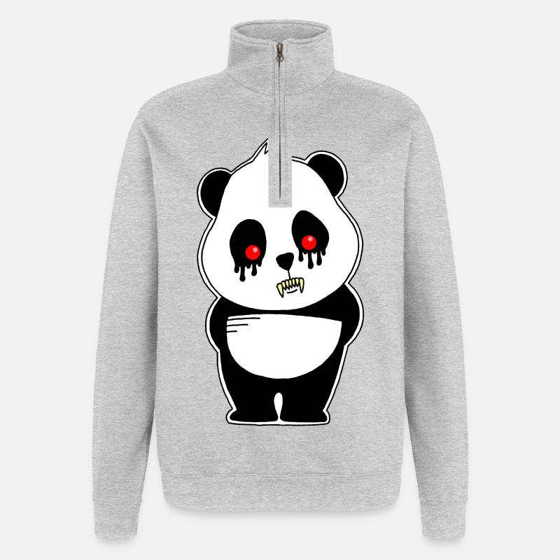 Vampir Panda - Quarter-Zip-Sweatshirt - Grau meliert
