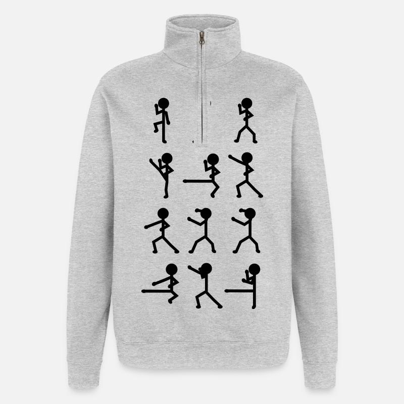 Karateka Strichmännchen - Quarter-Zip-Sweatshirt - Grau meliert