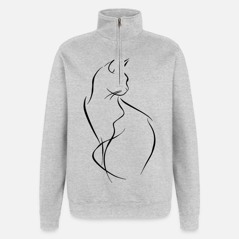 Dessin de chat - Sweat à zip 1/4 - gris chiné