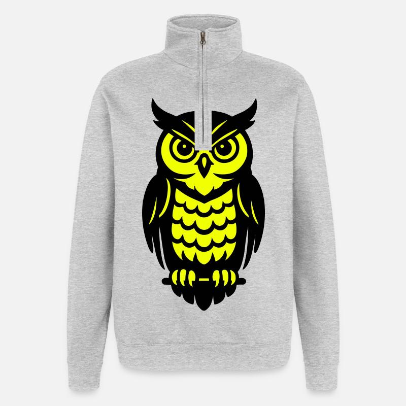 Pop Art Eulen Design - Quarter-Zip-Sweatshirt - Grau meliert