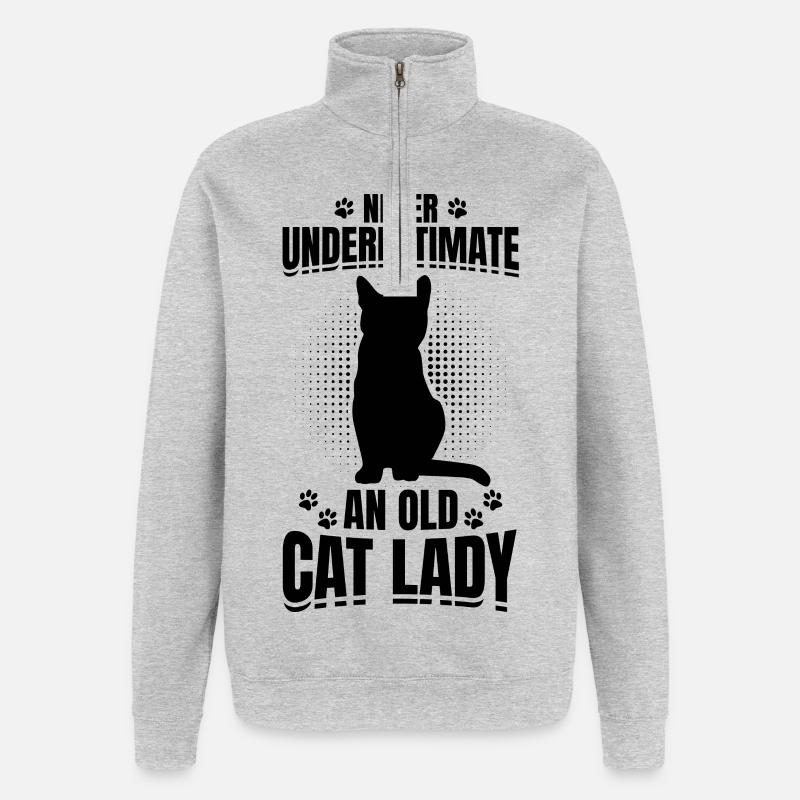 Chat Mamie - Sweat à zip 1/4 - gris chiné