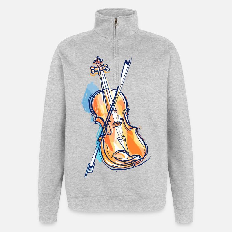 Dessin de violon - Sweat à zip 1/4 - gris chiné