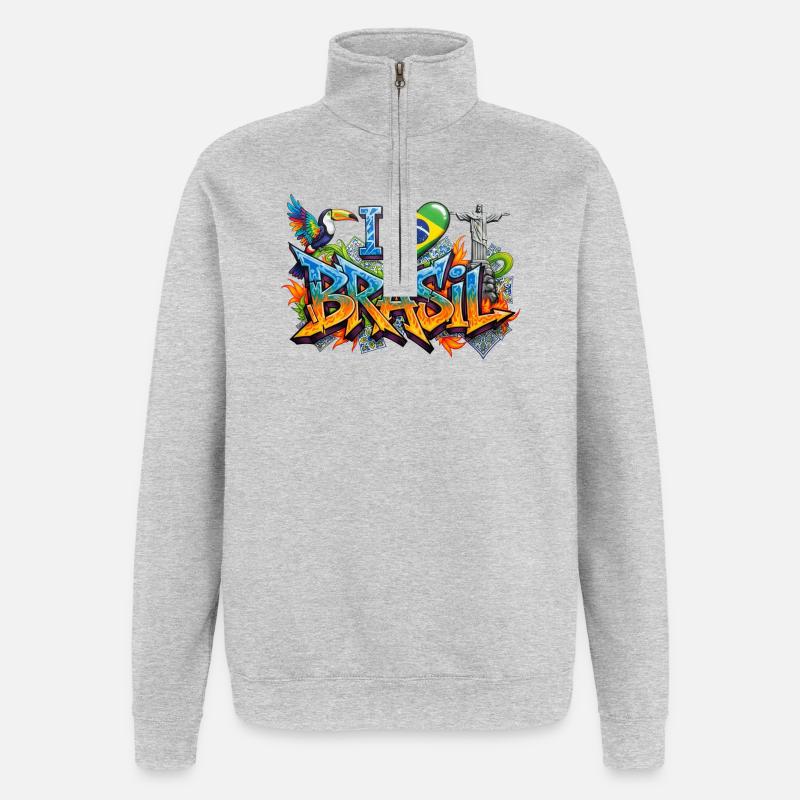 Lebendiges Graffiti Ich liebe Brasil Design - Quarter-Zip-Sweatshirt - Grau meliert