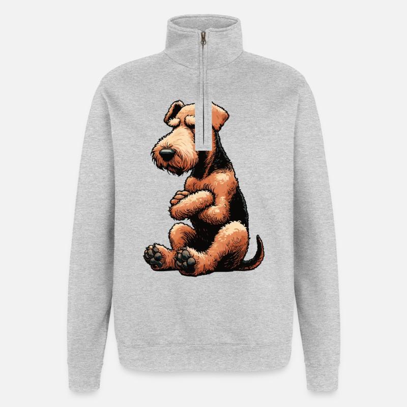 Airedale Terrier Airedales Airedale Lover - Sweat à zip 1/4 - gris chiné