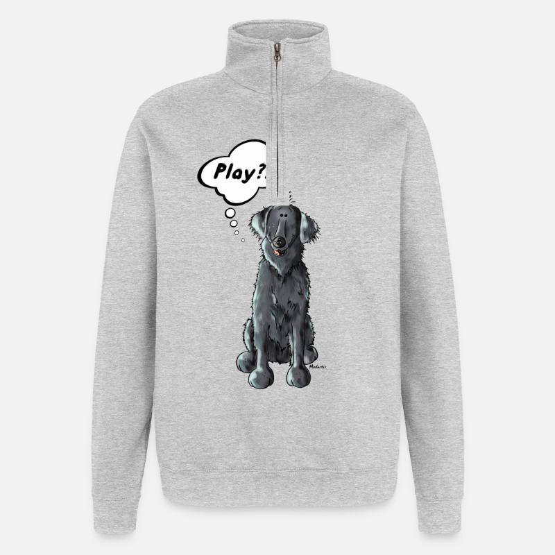 Drôle Retriever à poil plat - Sweat à zip 1/4 - gris chiné