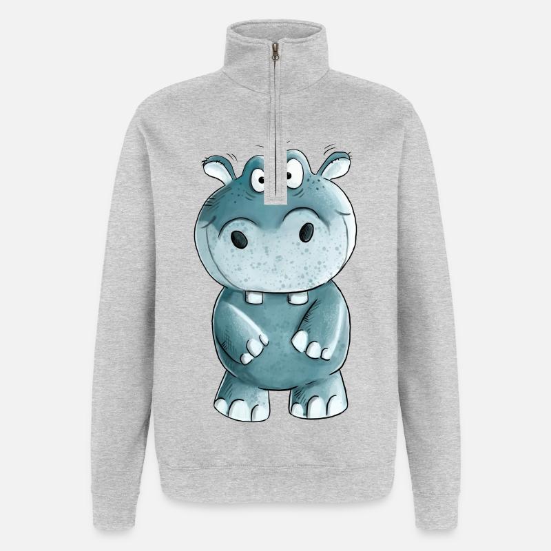 Blaues Nilpferd I Wildtiere Comic - Quarter-Zip-Sweatshirt - Grau meliert