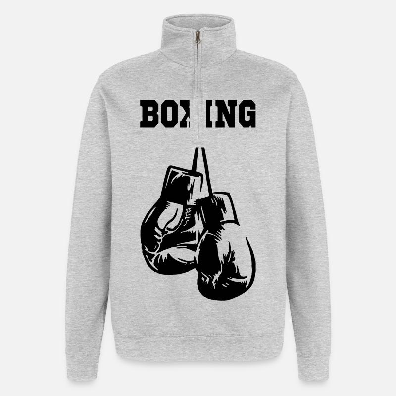 Schwarze Boxhandschuhe - Quarter-Zip-Sweatshirt - Grau meliert