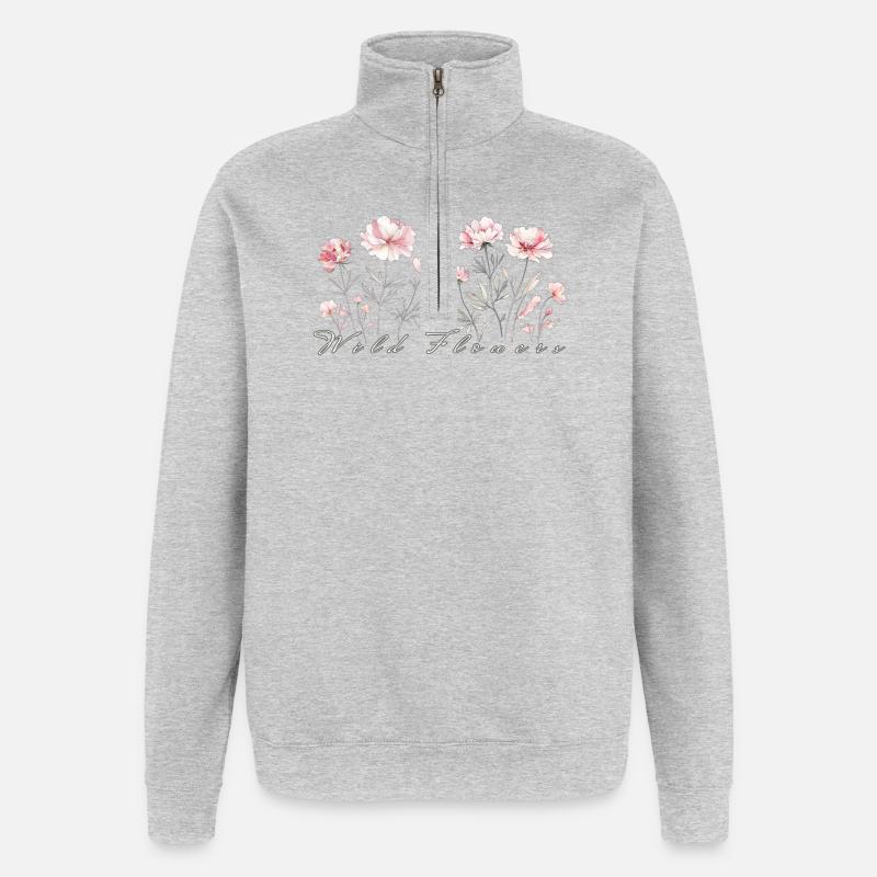 Wilde Blumen - Quarter-Zip-Sweatshirt - Grau meliert