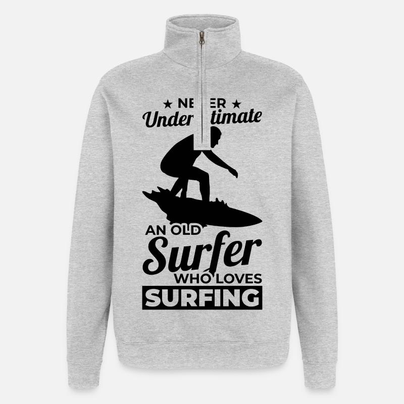Surfeur Papi - Sweat à zip 1/4 - gris chiné