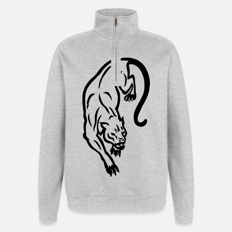 Schwarze Panther-Silhouette - Quarter-Zip-Sweatshirt - Grau meliert