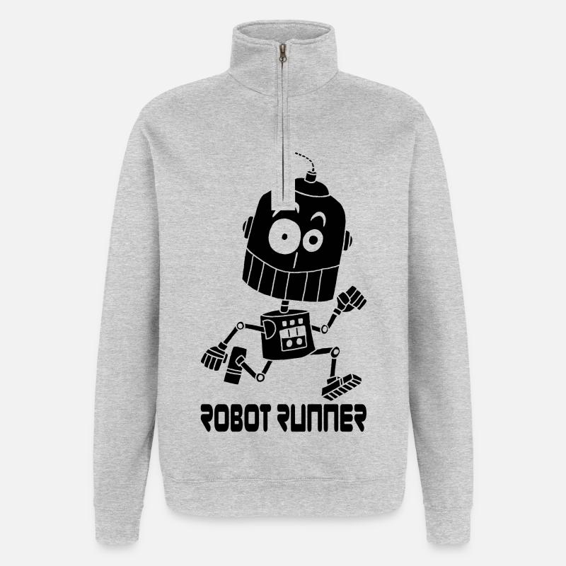 Black Robot Runner - Quarter-Zip Sweatshirt - heather grey