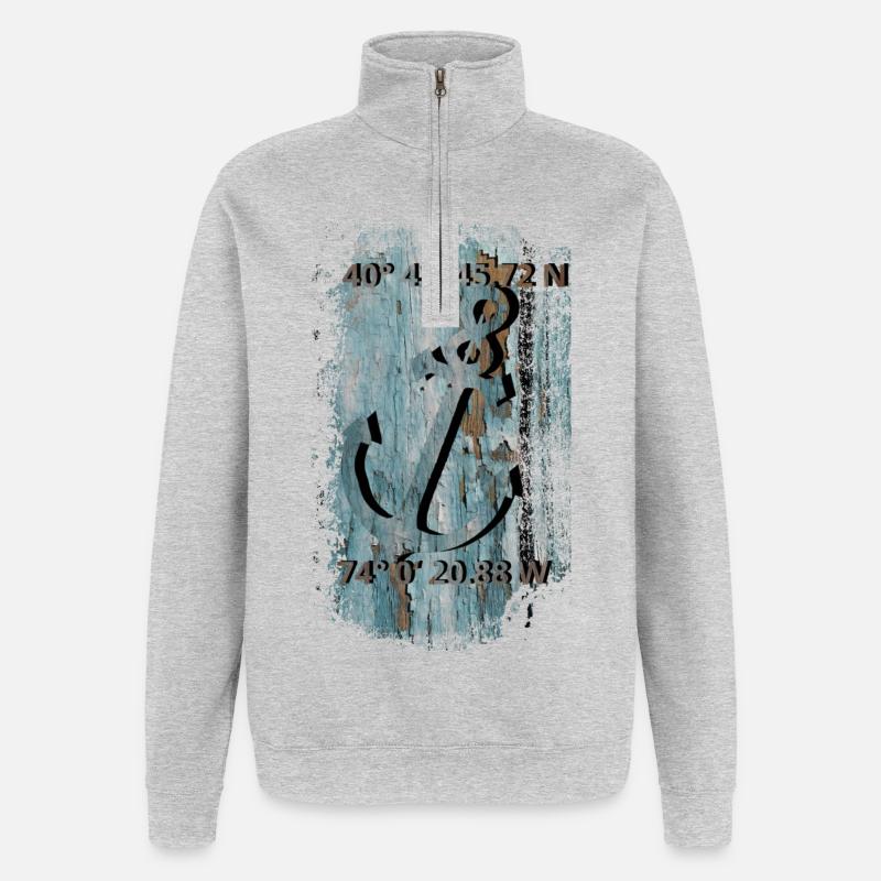 Anker mit Koordinaten - Quarter-Zip-Sweatshirt - Grau meliert