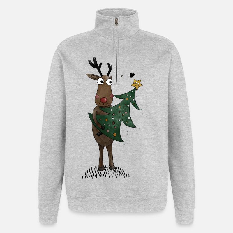 Rentier mit Weihnachtsbaum - Quarter-Zip-Sweatshirt - Grau meliert