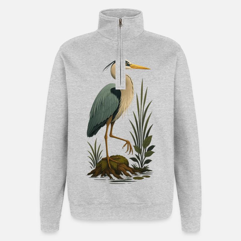 Cigogne élégante dans un marécage - Sweat à zip 1/4 - gris chiné