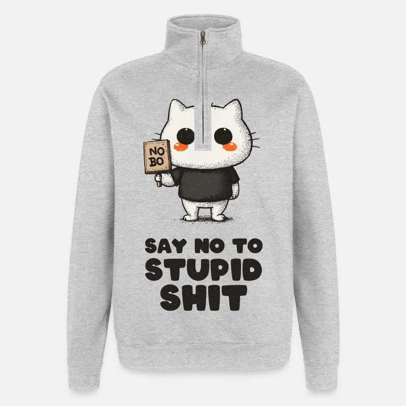 Kuschelige Katze sagt Nein - Quarter-Zip-Sweatshirt - Grau meliert