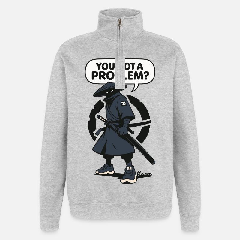 Schatten ninja mit Spruch - Quarter-Zip-Sweatshirt - Grau meliert