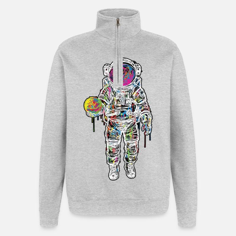 Astronaute Espace Scribble Peinture Planète - Sweat à zip 1/4 - gris chiné