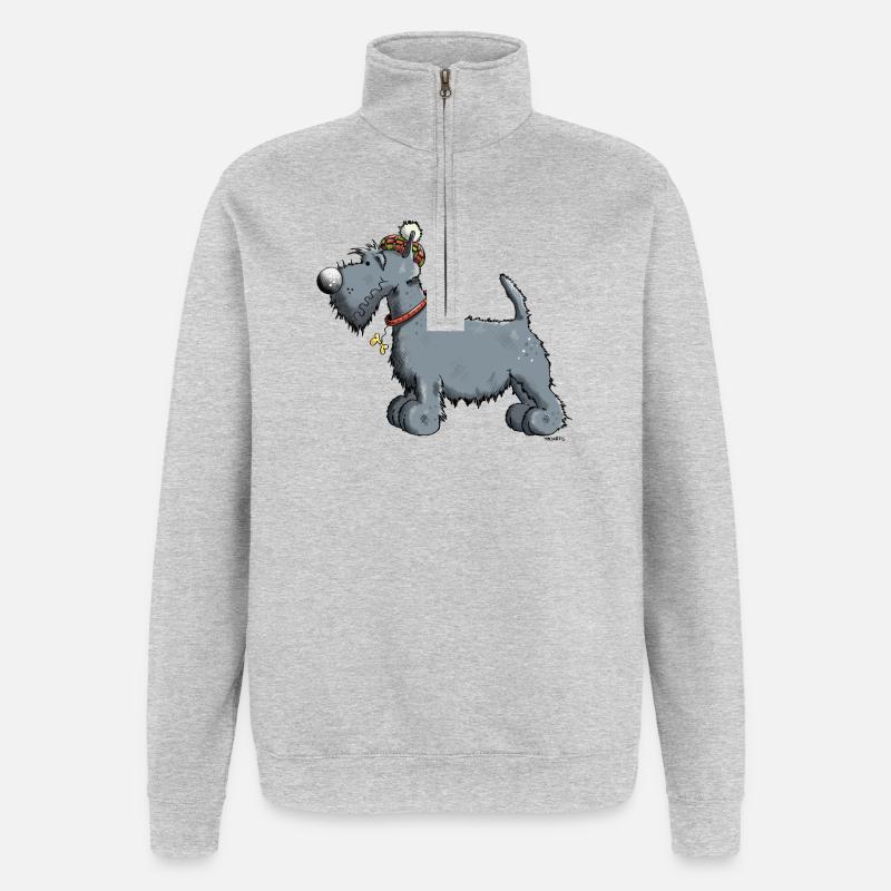 Terrier écossais - Scottish Terrier - Sweat à zip 1/4 - gris chiné