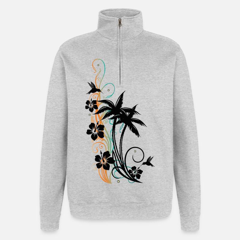 Palm Sychic Hummingbird - Quarter-Zip Sweatshirt - heather grey