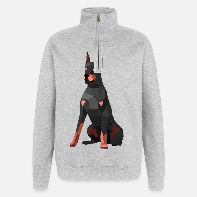 Moderner Dobermann – Low-Poly-Kunst - Quarter-Zip-Sweatshirt - Grau meliert