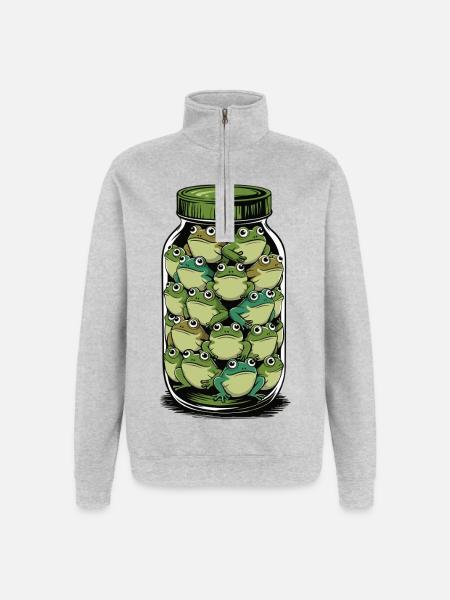 Frog Jar: Playful Amphibian Stack - Quarter-Zip Sweatshirt - heather grey