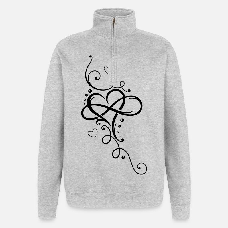 Herz, Unendlichkeit, heart, infinity - Sweat à zip 1/4 - gris chiné