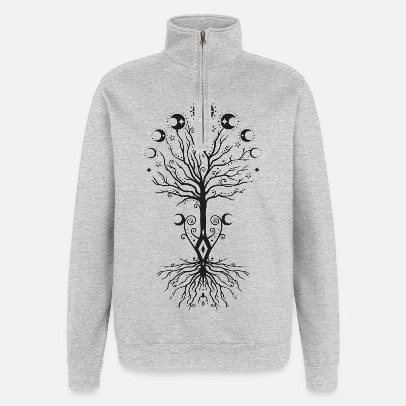 Yggdrasil Lebensbaum mit Mondphasen - Quarter-Zip-Sweatshirt - Grau meliert