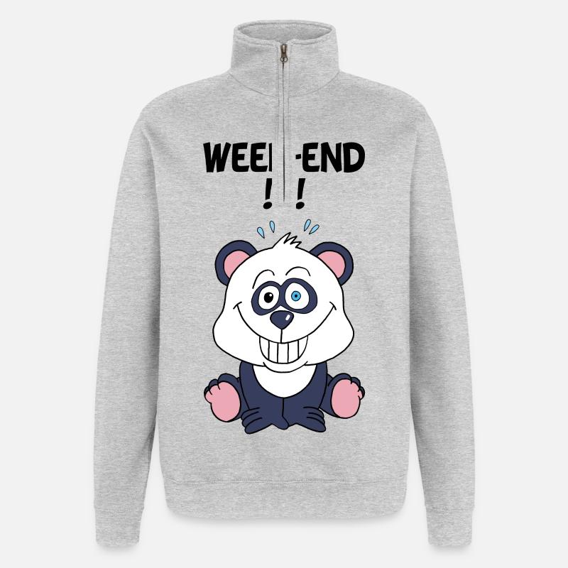 Le week-end du panda - Sweat à zip 1/4 - gris chiné