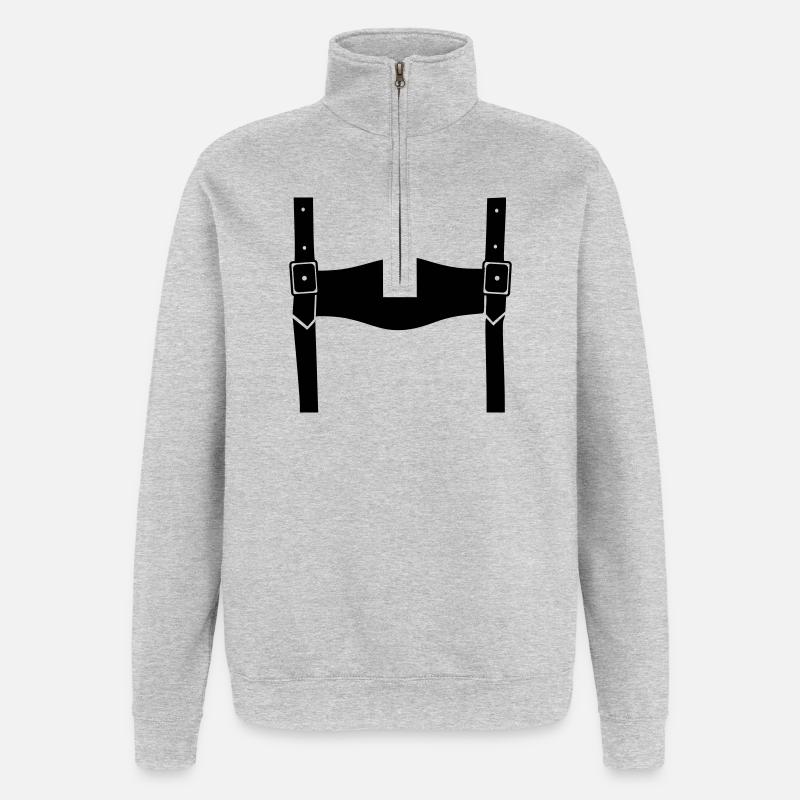 Lederhose - Quarter-Zip-Sweatshirt - Grau meliert