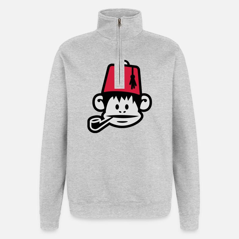 monkey fez ape primat affe pipe smoker - Quarter-Zip Sweatshirt - heather grey