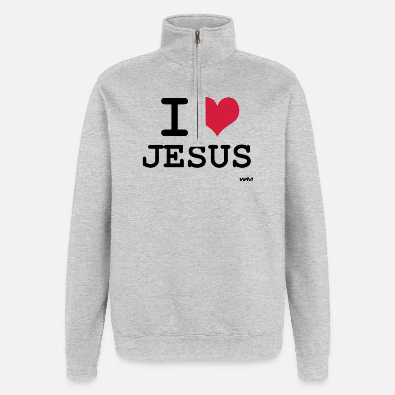 j'aime jésus par wam - Sweat à zip 1/4 - gris chiné