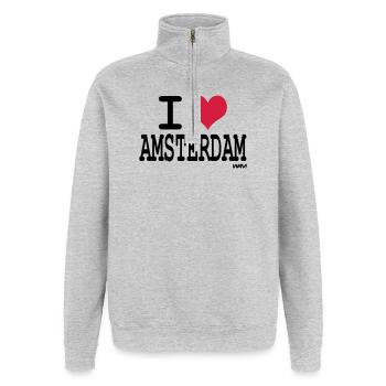 i love amsterdam by wam - Quarter-Zip-Sweatshirt - Grau meliert - Vorne - AI Model Female 172 light (172cm) & AI Model Male 178 dark (178cm)
