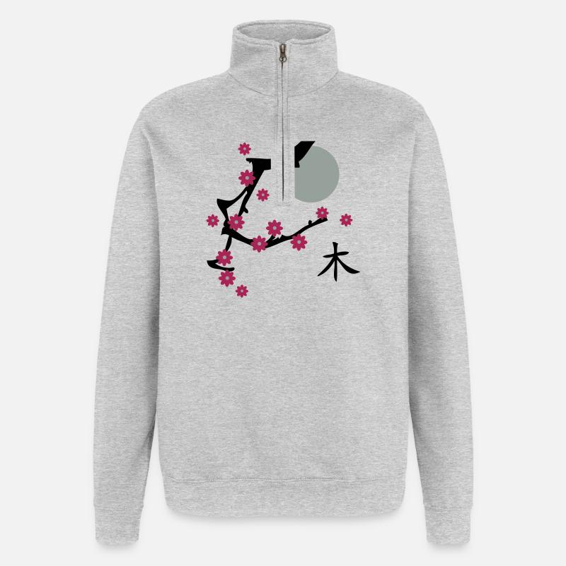 Cerise fleurs de cerisier fleur - Sweat à zip 1/4 - gris chiné