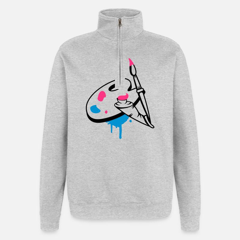 Pinsel,Farbe und Mischpalette - Quarter-Zip-Sweatshirt - Grau meliert