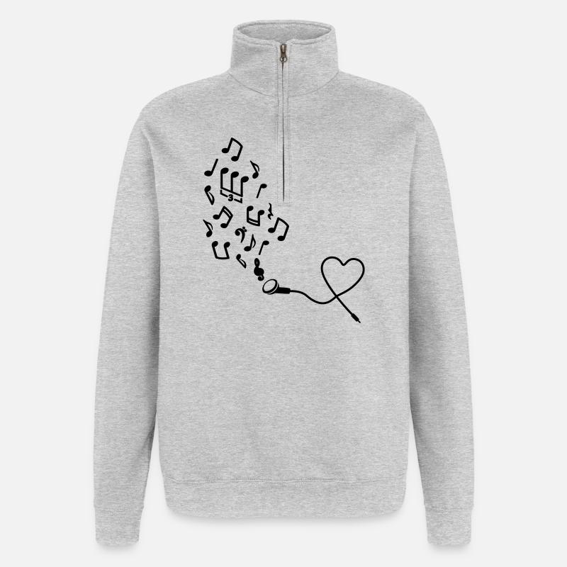 Kopfhörer mit Noten - Quarter-Zip-Sweatshirt - Grau meliert